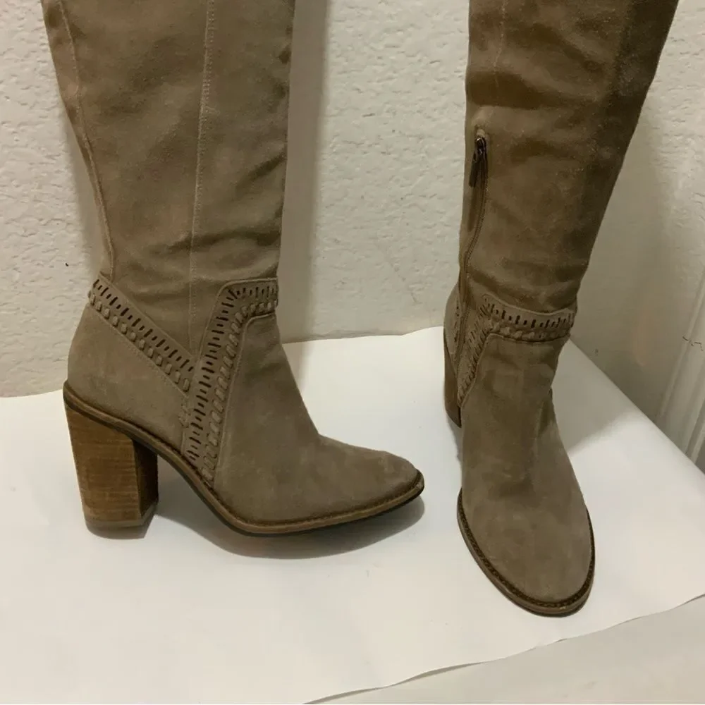 Vince Camuto Madolee Over the Knee W/ Heel Boots Brown Tan Taupe Suede Sz 9.5M